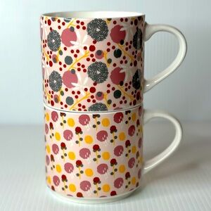 Set Of 2 Coco & Lola Large Coffee Mugs Pink Floral And  Polka Dot Ceramic Set
